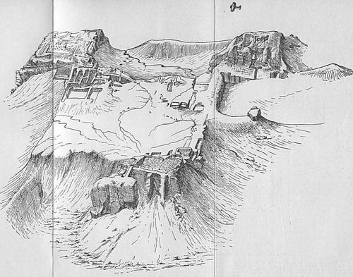 Панорама раскопок Топак-кала (худ. Н. П. Толстов)