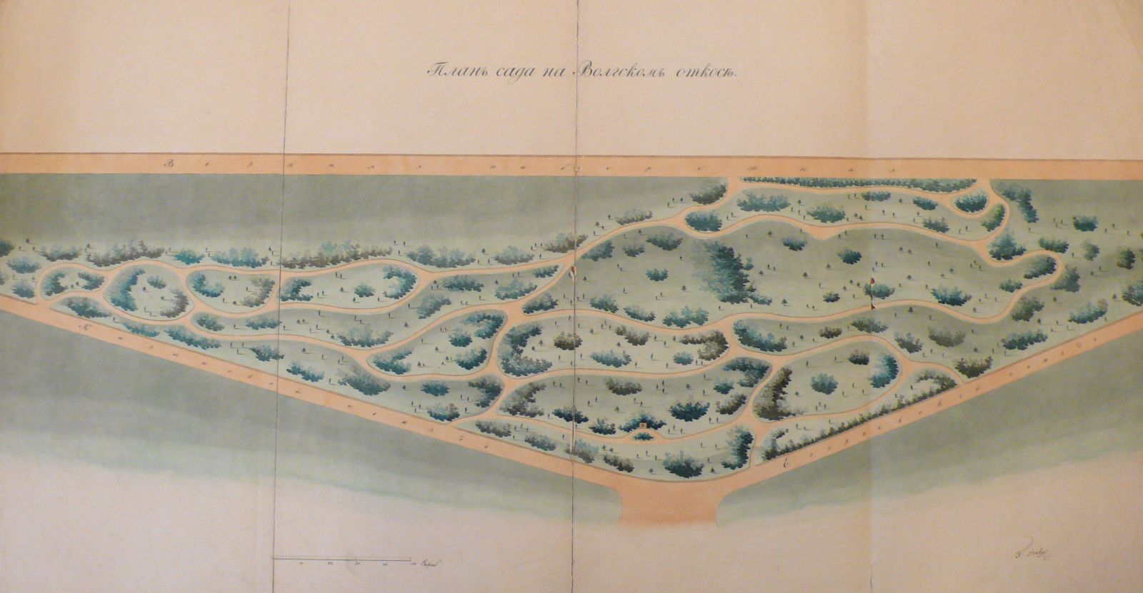 План Александровского сада в г. Н. Новгороде, 1838 г. В правом нижнем углу – подпись Ф. Пельцеля