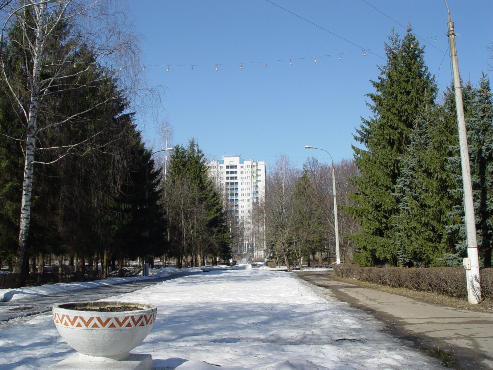 Главная аллея Автозаводского парка культуры и отдыха. Вид в сторону места предполагаемого строительства комплекса аквапарка