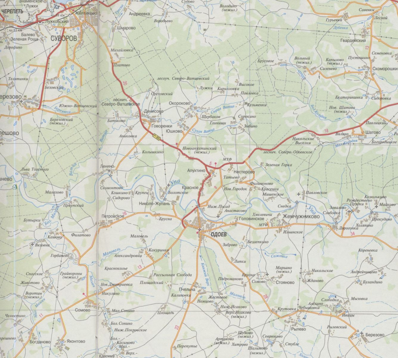 Карта Одоевского района Тульской области