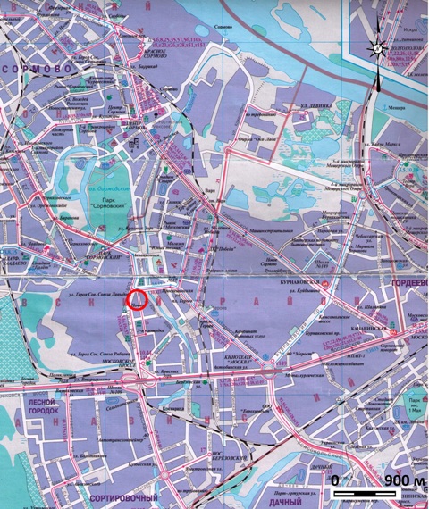 Фрагмент карты г. Нижнего Новгорода (1998 г.) с указанием местоположения участка обследования