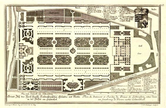 План садов дворца Лихтенштейн на Фюрстенгассе. Гравюра Саломона Клейнера. Предположительно 1738 год